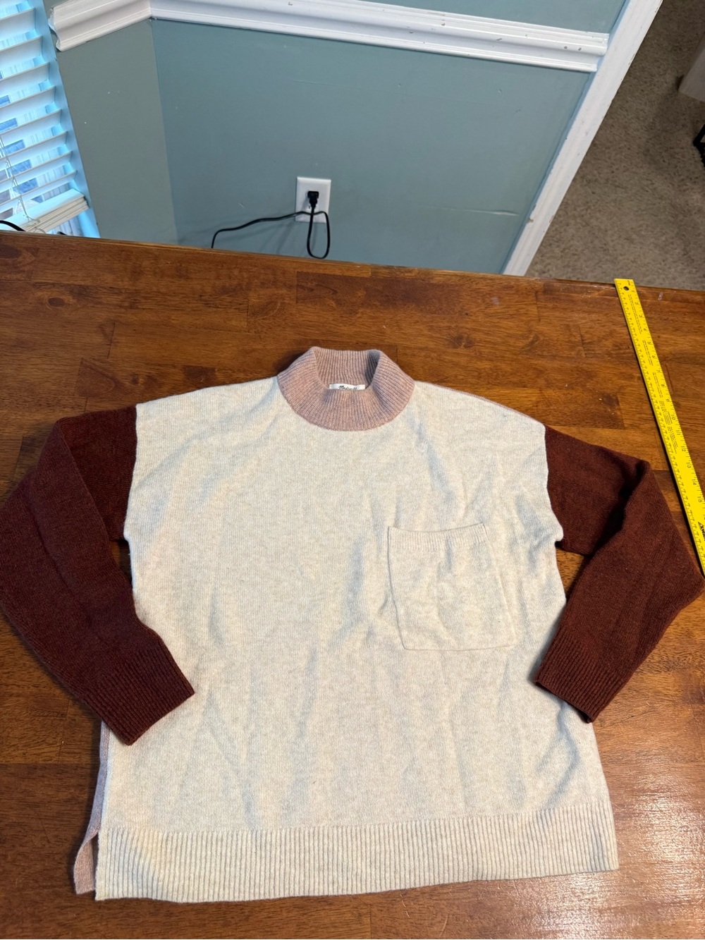 Madewell Redmond Mockneck Pocket Sweater Colorblock Cream Brown Pink Small S